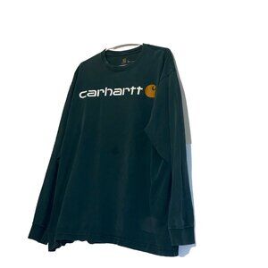 Carhartt long sleeve T-shirt large men’s green Work Camping Logo Faded Stain